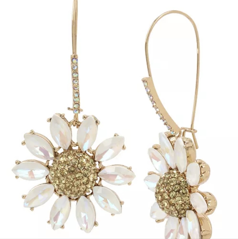 Betsey Johnson Pave Daisy Flower Long Drop Earrings 🌼🌼